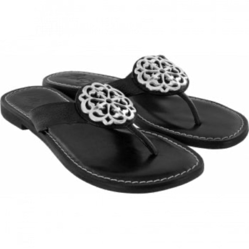 Brighton Ferrara ALICE Sandals size 9.5 Black w/ Silver Medallion. New in box